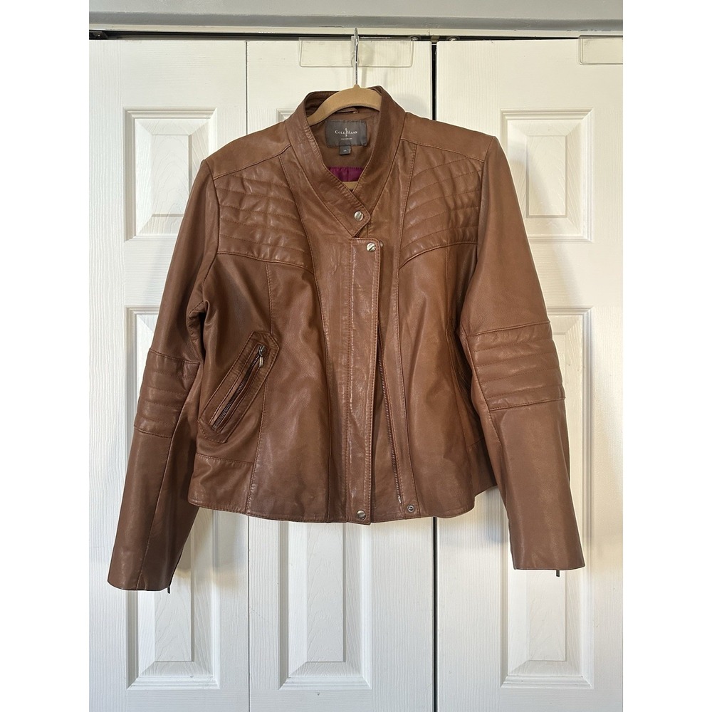 Cole Haan Brown Genuine Leather Jacket Ladies Size XL